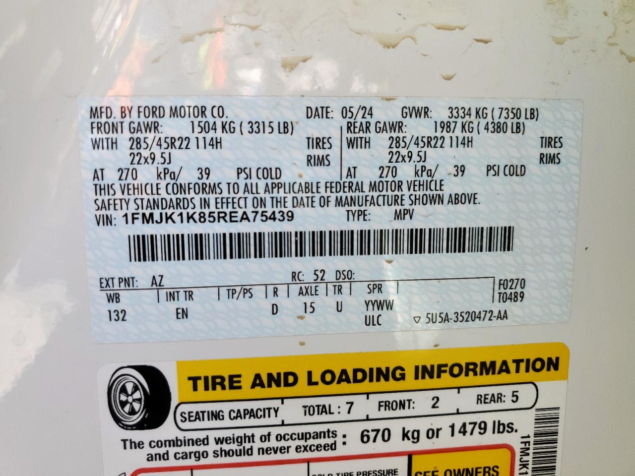 2024 Ford Expedition Max Limited VIN: 1FMJK1K85REA75439 Lot: 90393875