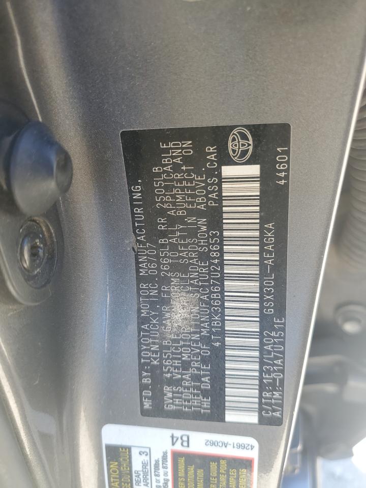 2007 Toyota Avalon Xl VIN: 4T1BK36B67U248653 Lot: 86545805