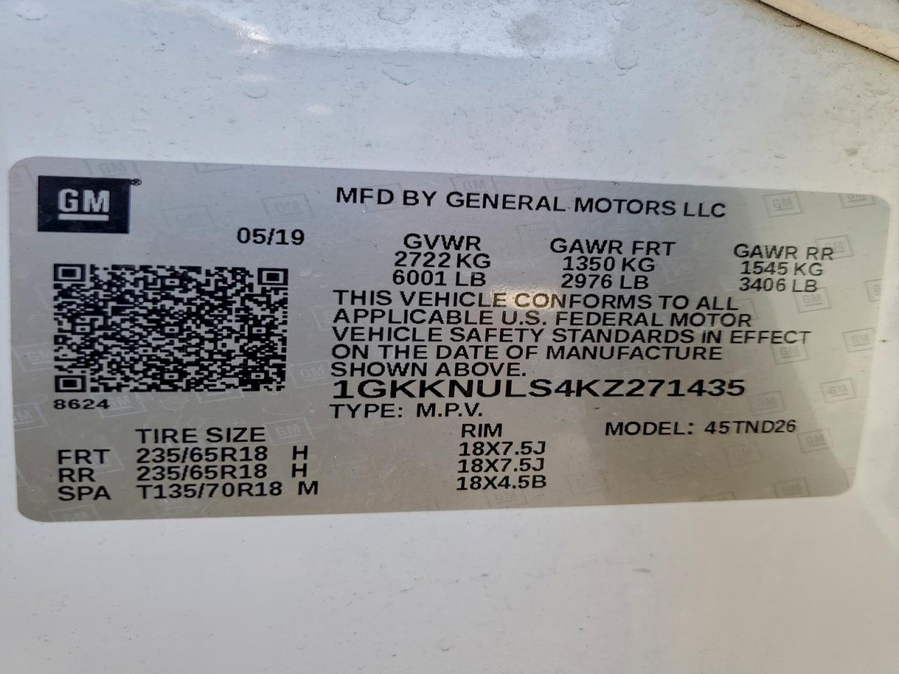 2019 GMC Acadia Slt-1 VIN: 1GKKNULS4KZ271435 Lot: 90090675