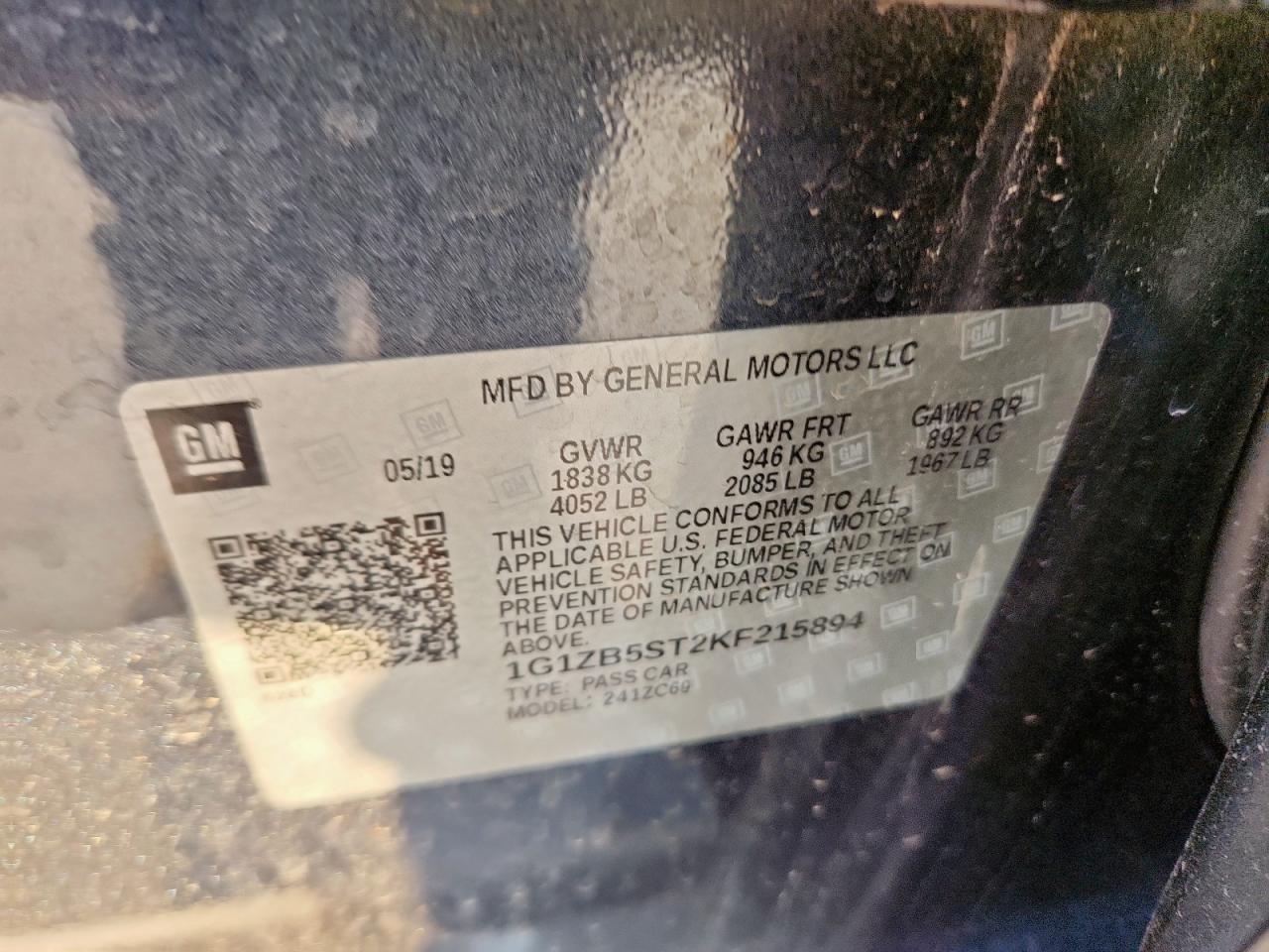 2019 Chevrolet Malibu Ls VIN: 1G1ZB5ST2KF215894 Lot: 85131415