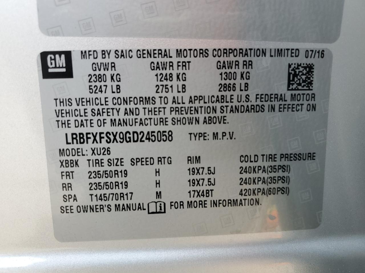 2016 Buick Envision Premium VIN: LRBFXFSX9GD245058 Lot: 85275205