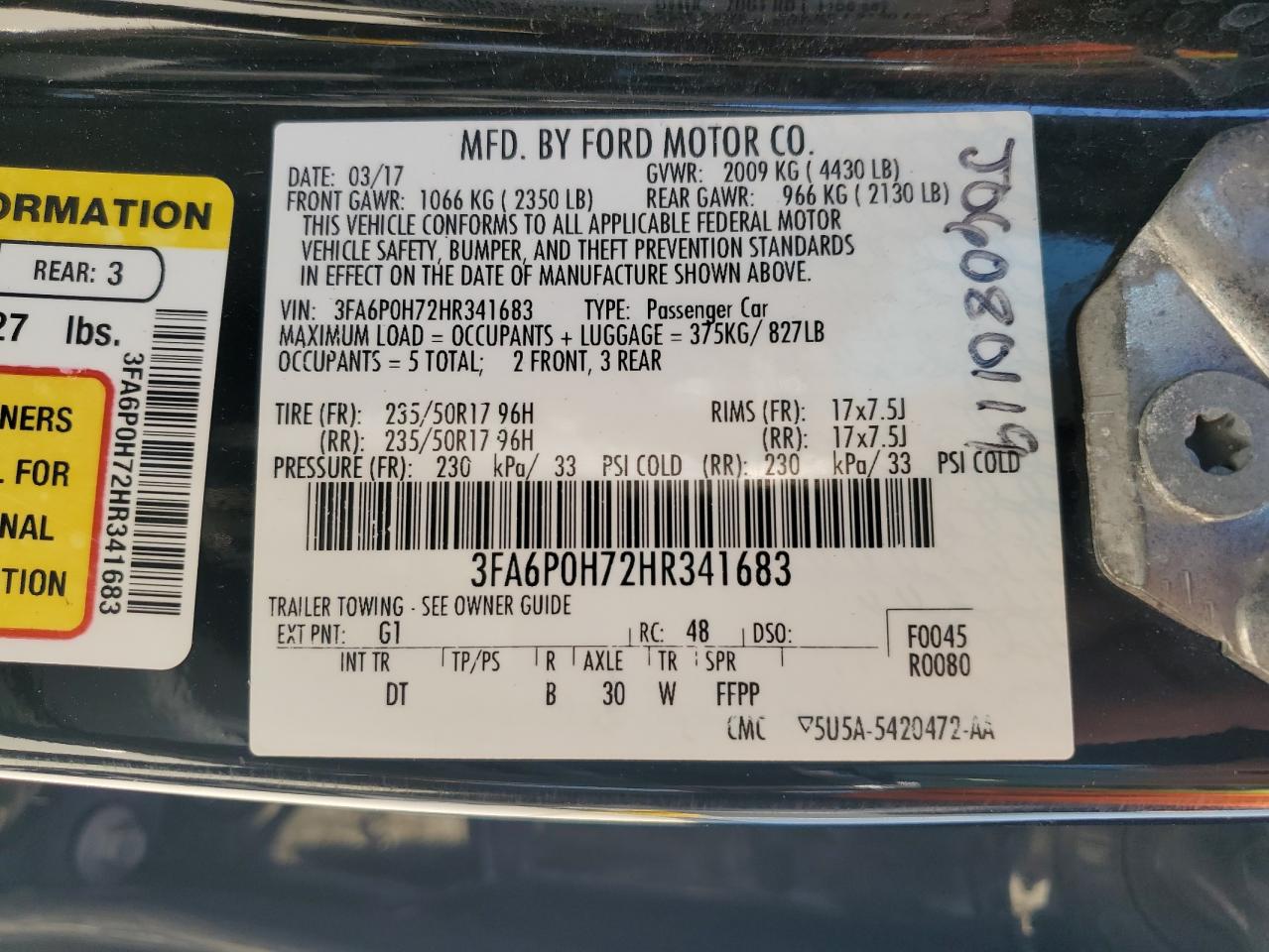 2017 Ford Fusion Se VIN: 3FA6P0H72HR341683 Lot: 86858895