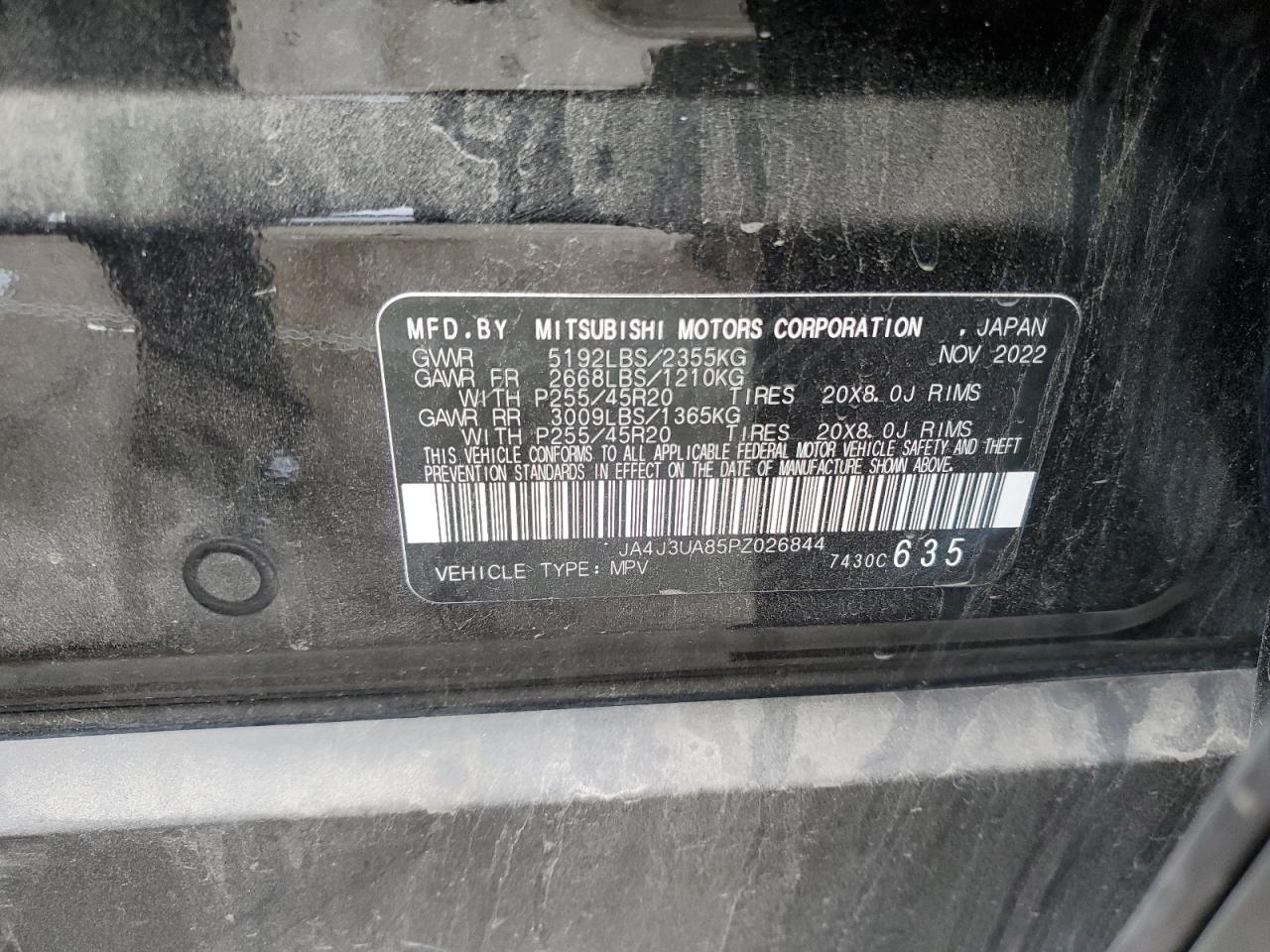 2023 Mitsubishi Outlander Se VIN: JA4J3UA85PZ026844 Lot: 90646465