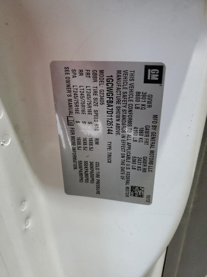 2013 Chevrolet Express G2500 VIN: 1GCWGFBA7D1126144 Lot: 93157275