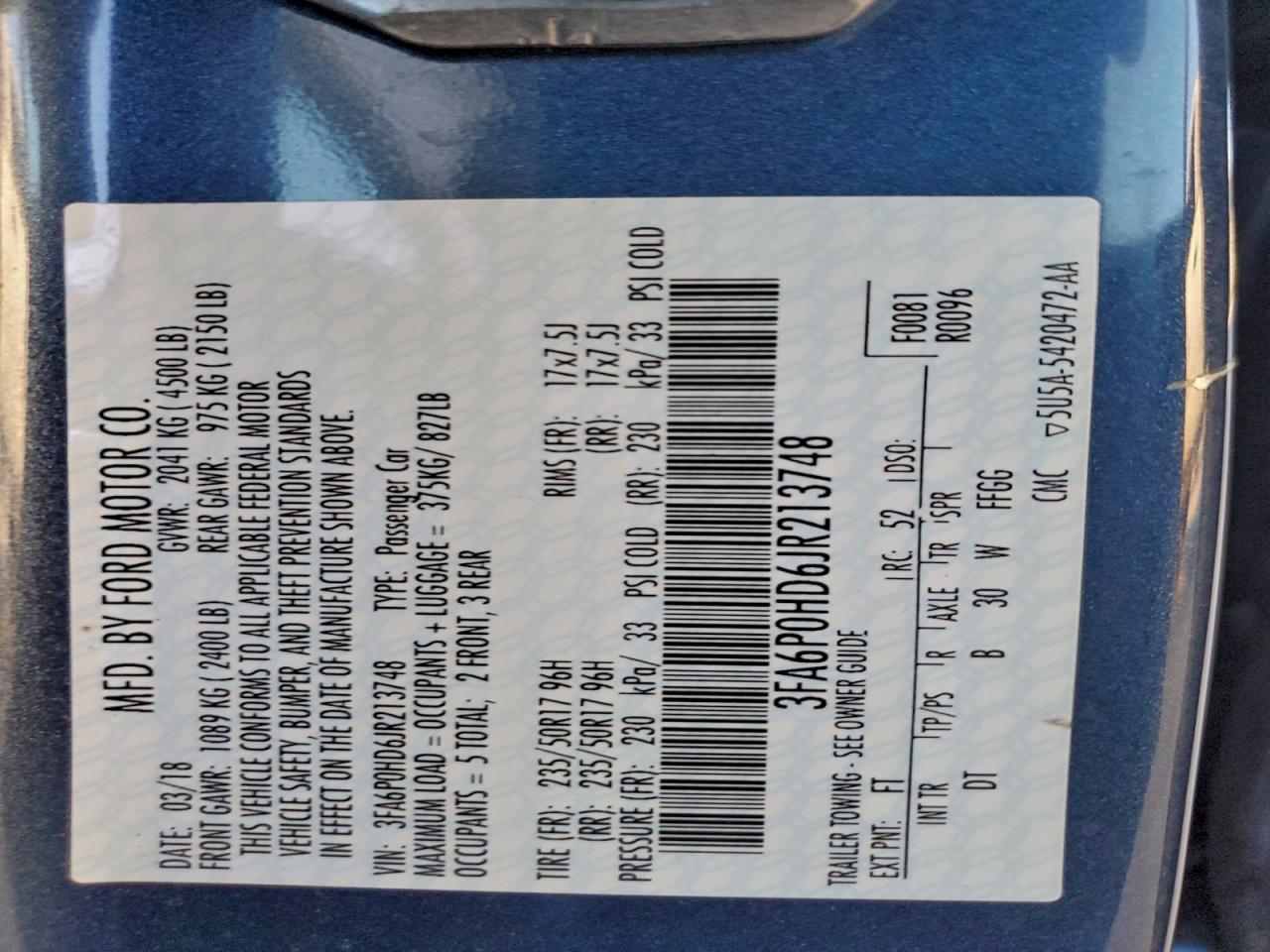 2018 Ford Fusion Se VIN: 3FA6P0HD6JR213748 Lot: 90921845