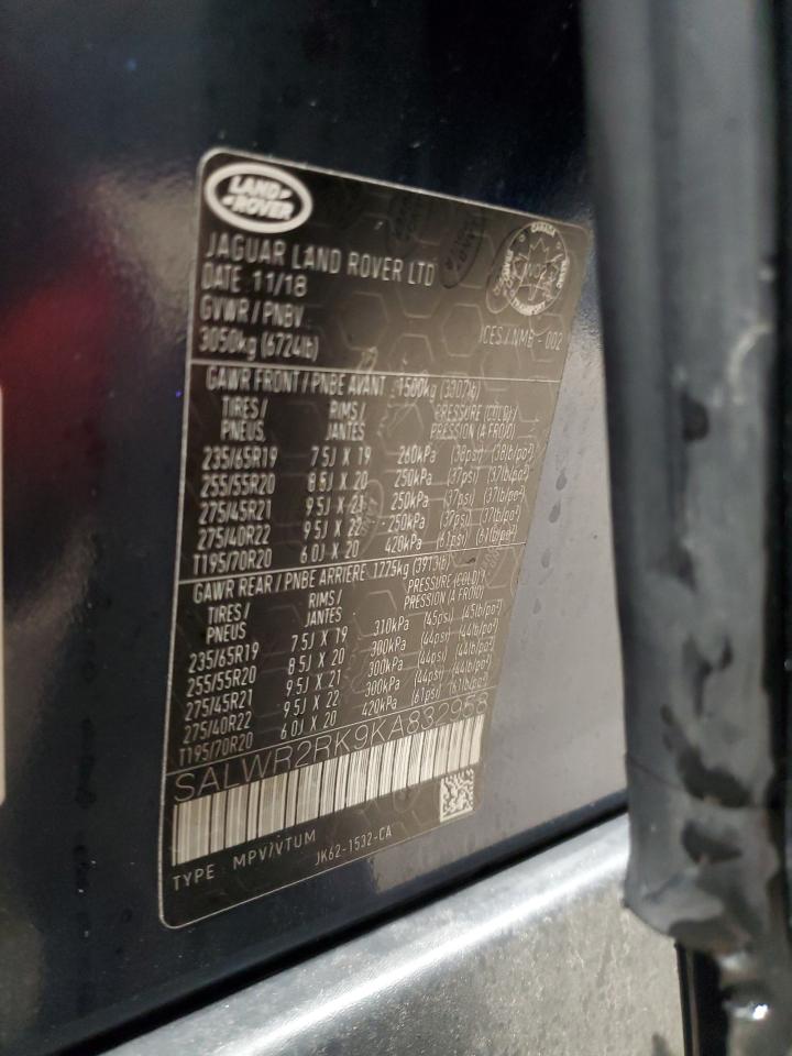 2019 Land Rover Range Rover Sport Hse VIN: SALWR2RK9KA832958 Lot: 90972285