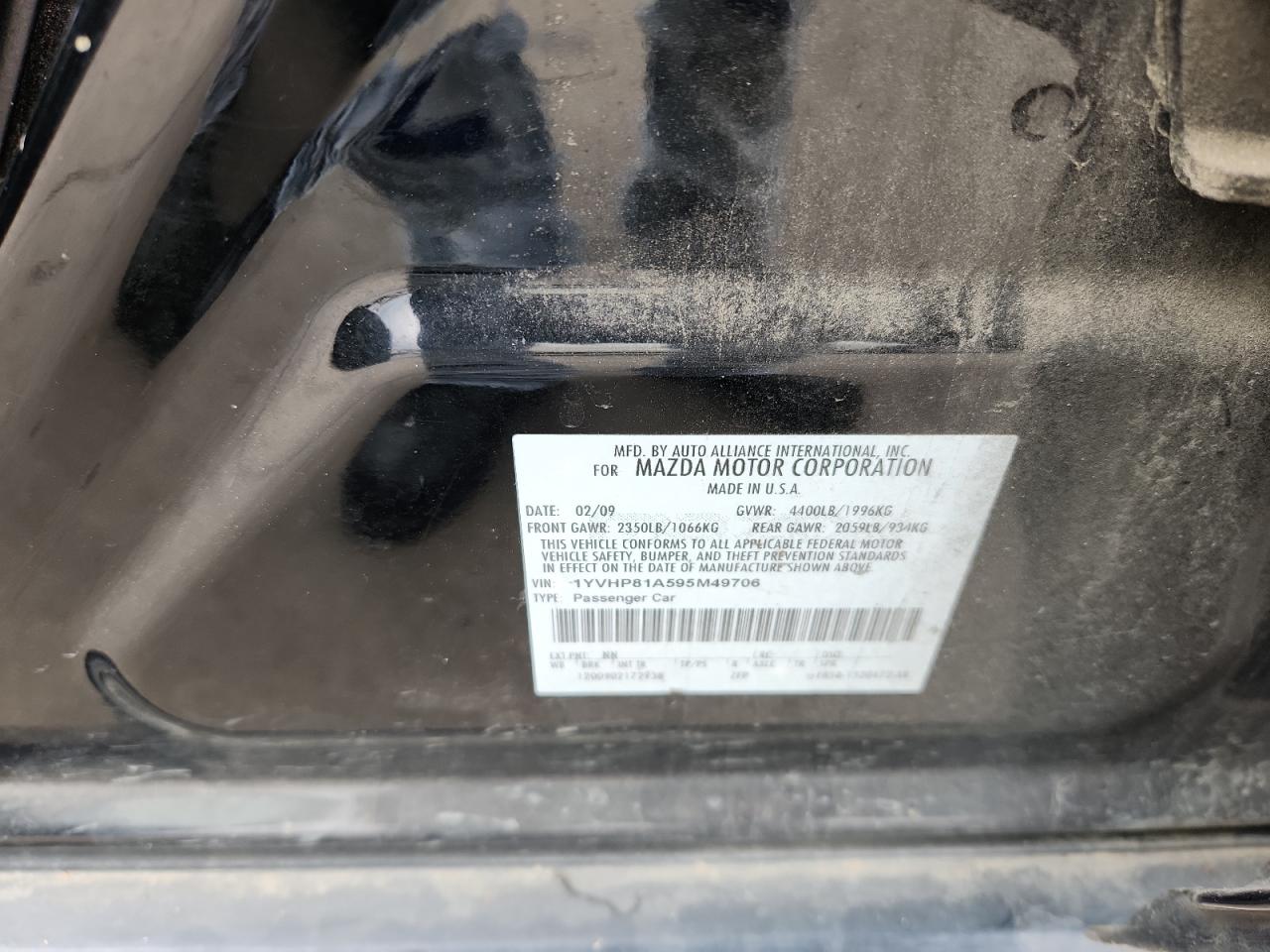 2009 Mazda 6 I VIN: 1YVHP81A595M49706 Lot: 82748385