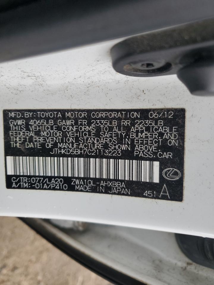 2012 Lexus Ct 200 VIN: JTHKD5BH7C2113223 Lot: 90107485