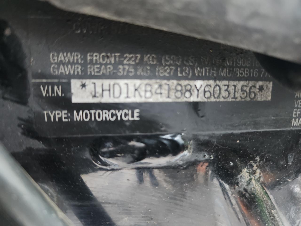 2008 Harley-Davidson Flhx VIN: 1HD1KB4188Y603156 Lot: 87471035