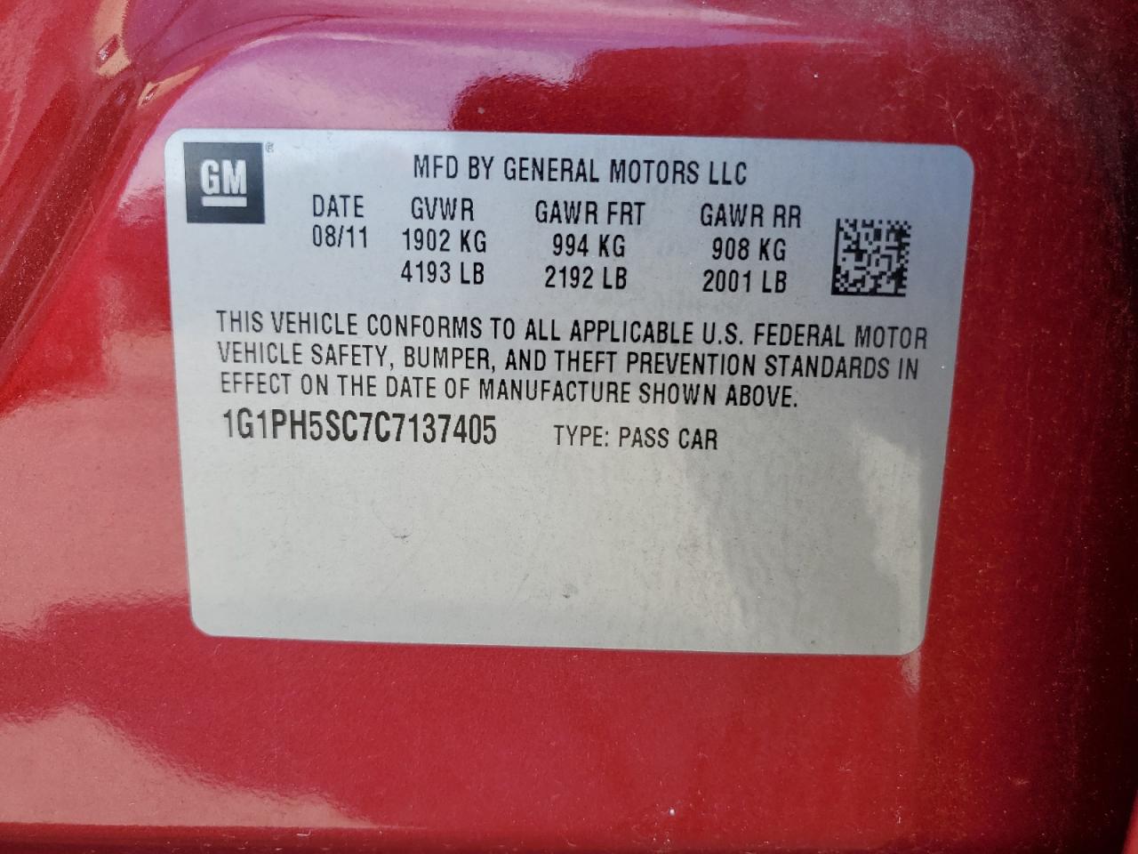 2012 Chevrolet Cruze Ltz VIN: 1G1PH5SC7C7137405 Lot: 82608155