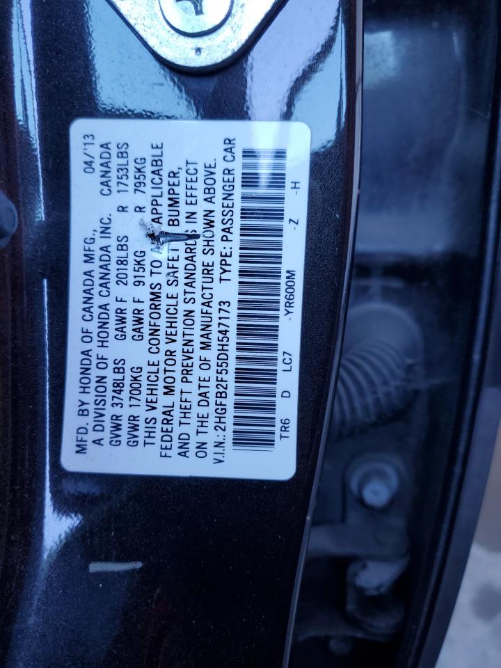 2013 Honda Civic Lx VIN: 2HGFB2F55DH547173 Lot: 82568065
