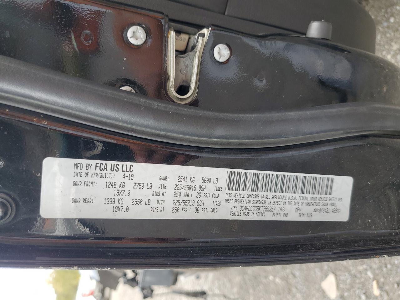 2019 Dodge Journey Crossroad VIN: 3C4PDDGG5KT759357 Lot: 82284775