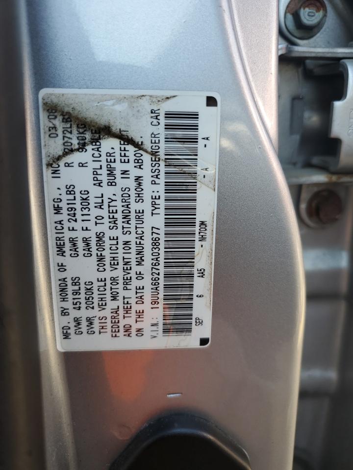 2006 Acura 3.2Tl VIN: 19UUA66276A038677 Lot: 84558015