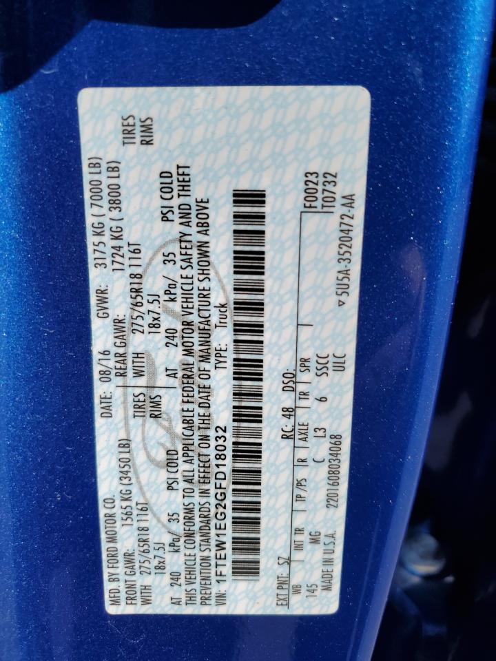 2016 Ford F150 Supercrew VIN: 1FTEW1EG2GFD18032 Lot: 89437875