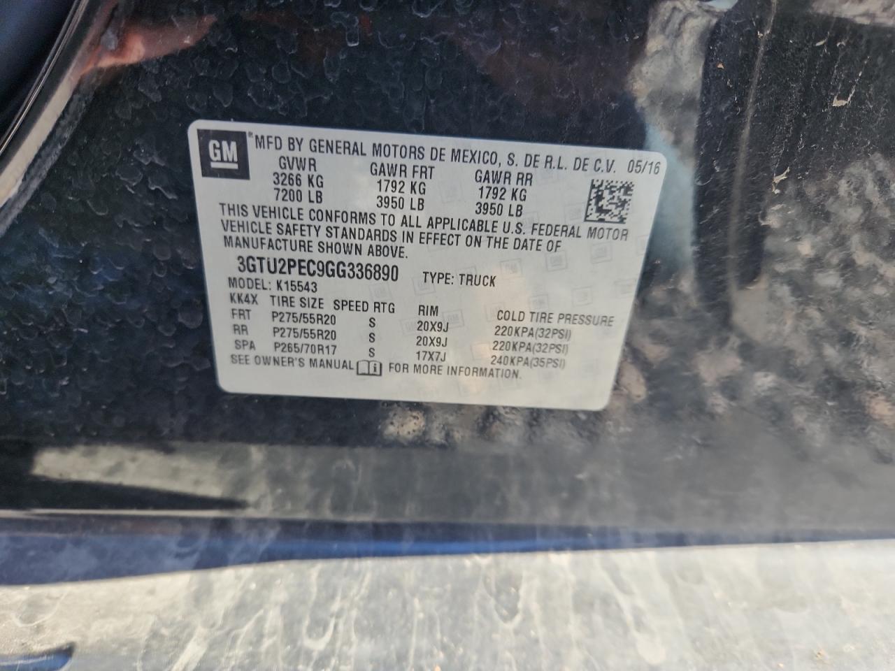 2016 GMC Sierra K1500 Denali VIN: 3GTU2PEC9GG336890 Lot: 82690535