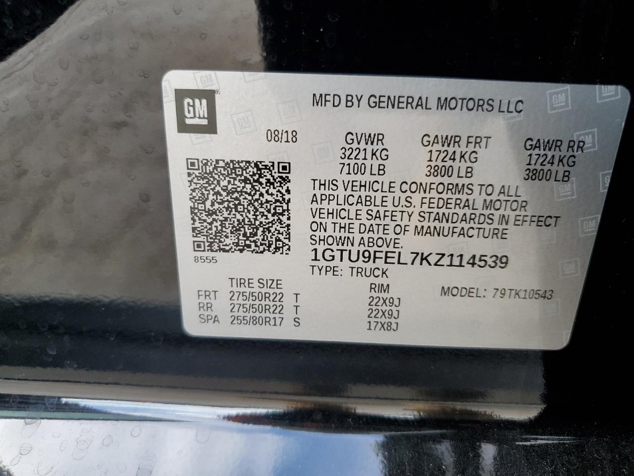 2019 GMC Sierra K1500 Denali VIN: 1GTU9FEL7KZ114539 Lot: 86428615