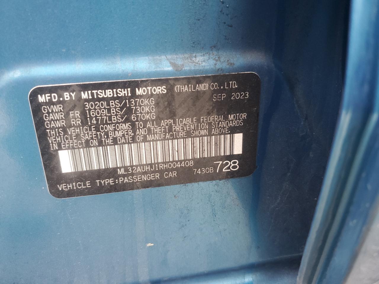 2024 Mitsubishi Mirage Es VIN: ML32AUHJ1RH004408 Lot: 85778945