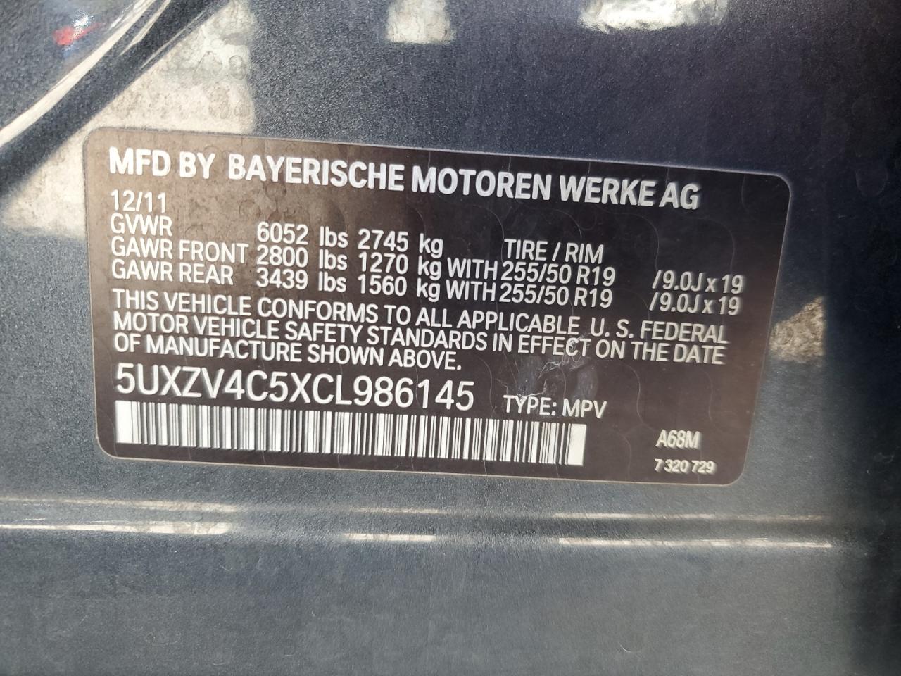 2012 BMW X5 xDrive35I VIN: 5UXZV4C5XCL986145 Lot: 89513725