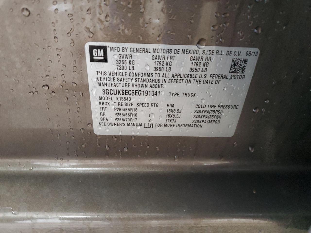 2014 Chevrolet Silverado K1500 Ltz VIN: 3GCUKSEC5EG191041 Lot: 85889715