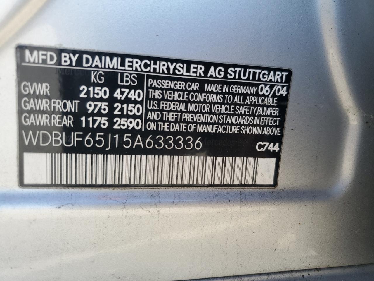 2005 Mercedes-Benz E 320 VIN: WDBUF65J15A633336 Lot: 84054435