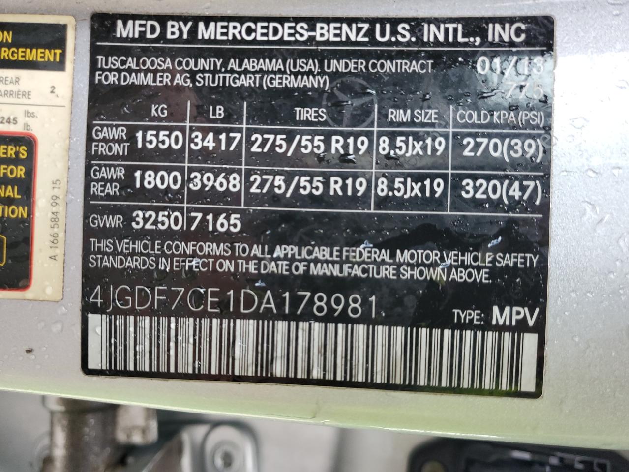 2013 Mercedes-Benz Gl 450 4Matic VIN: 4JGDF7CE1DA178981 Lot: 87405475