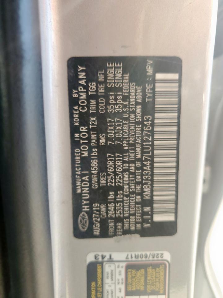 2020 Hyundai Tucson Limited VIN: KM8J33A47LU127643 Lot: 86266315