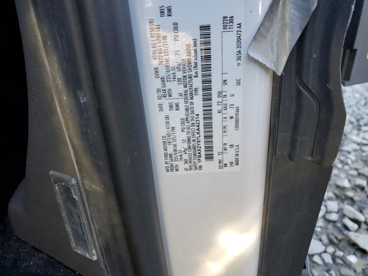 2020 Ford Transit T-350 VIN: 1FBAX2Y87LKA42314 Lot: 85864295