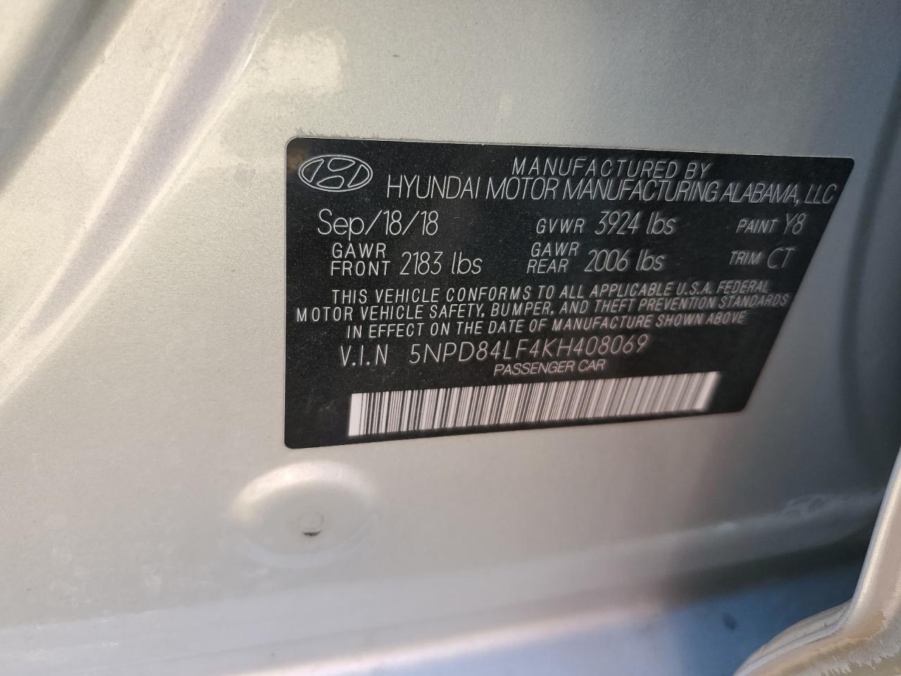 2019 Hyundai Elantra Sel VIN: 5NPD84LF4KH408069 Lot: 84936725