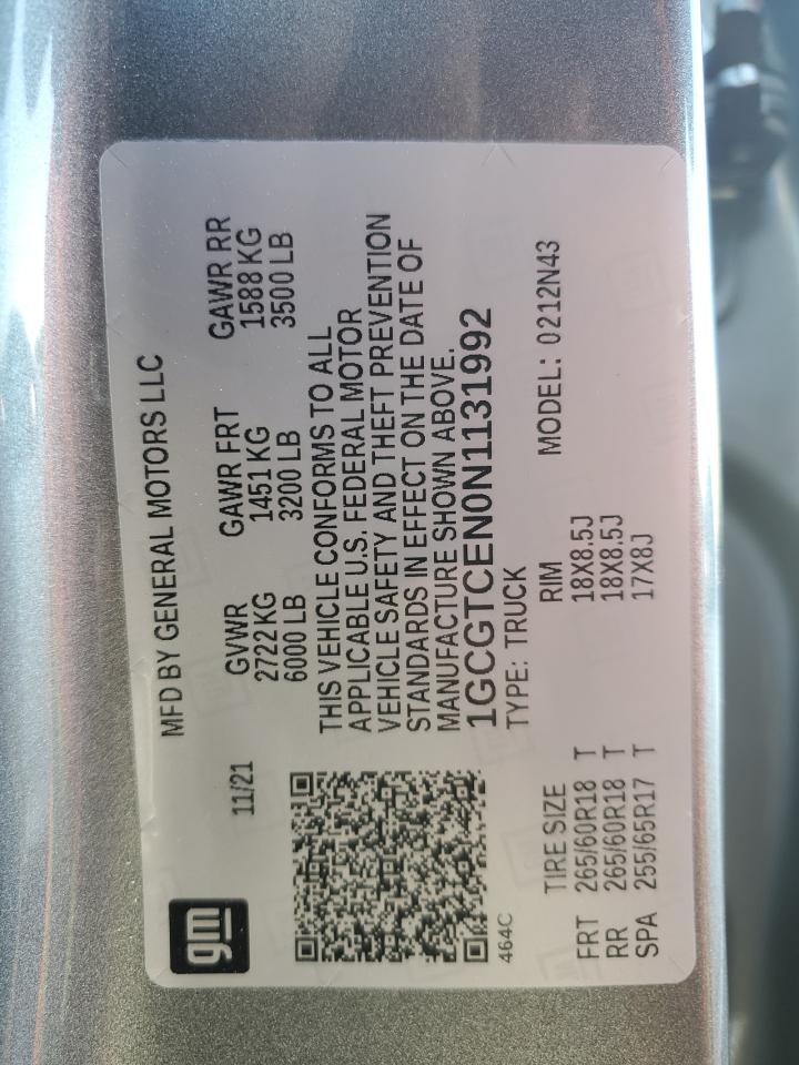 2022 Chevrolet Colorado Lt VIN: 1GCGTCEN0N1131992 Lot: 84752145