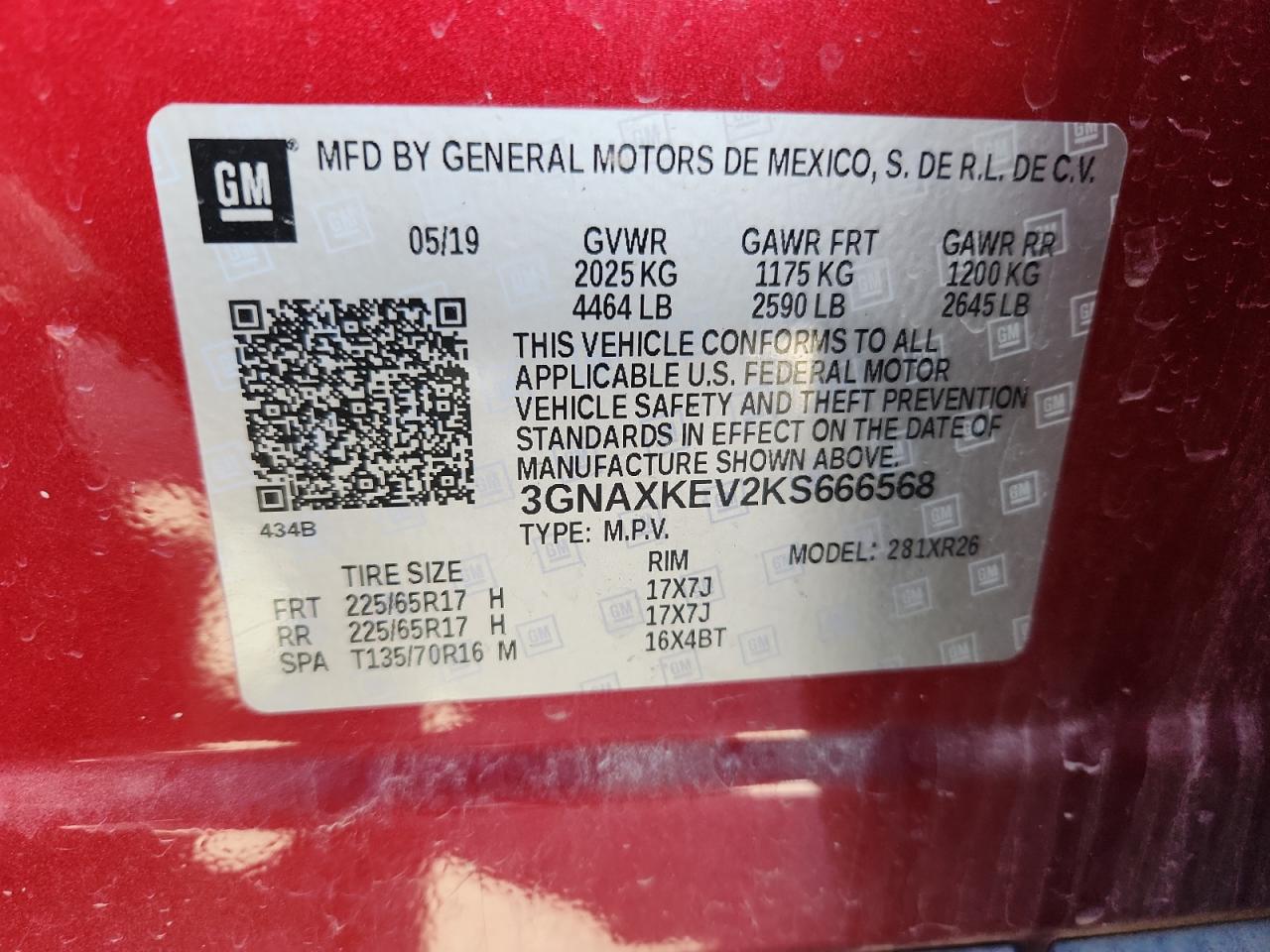 2019 Chevrolet Equinox Lt VIN: 3GNAXKEV2KS666568 Lot: 84602155