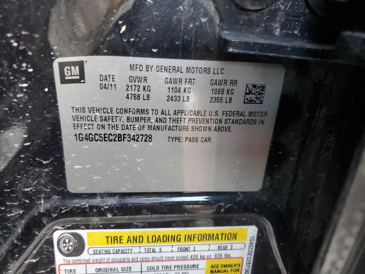 2011 Buick Lacrosse Cxl VIN: 1G4GC5EC2BF342728 Lot: 90299485