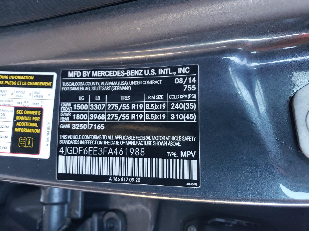 2015 Mercedes-Benz Gl 450 4Matic VIN: 4JGDF6EE3FA461988 Lot: 89626475