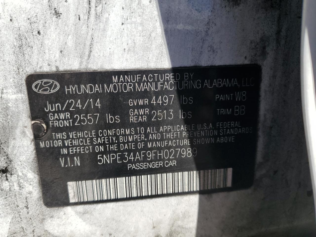 2015 Hyundai Sonata Sport VIN: 5NPE34AF9FH027989 Lot: 85901865