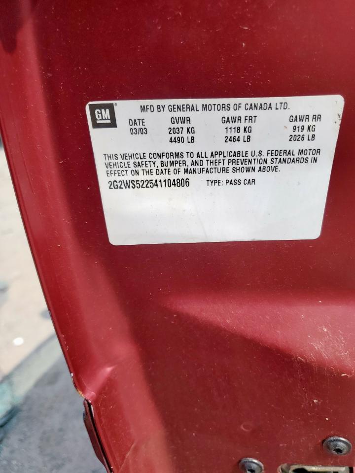 2004 Pontiac Grand Prix Gt2 VIN: 2G2WS522541104806 Lot: 85310445