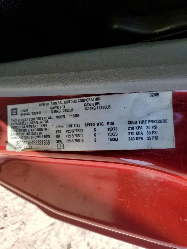 2005 Chevrolet Colorado VIN: 1GCDT196458231868 Lot: 85013425