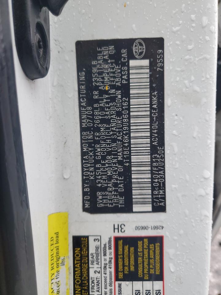 2009 Toyota Camry Base VIN: 4T1BE46K19U860162 Lot: 81987795