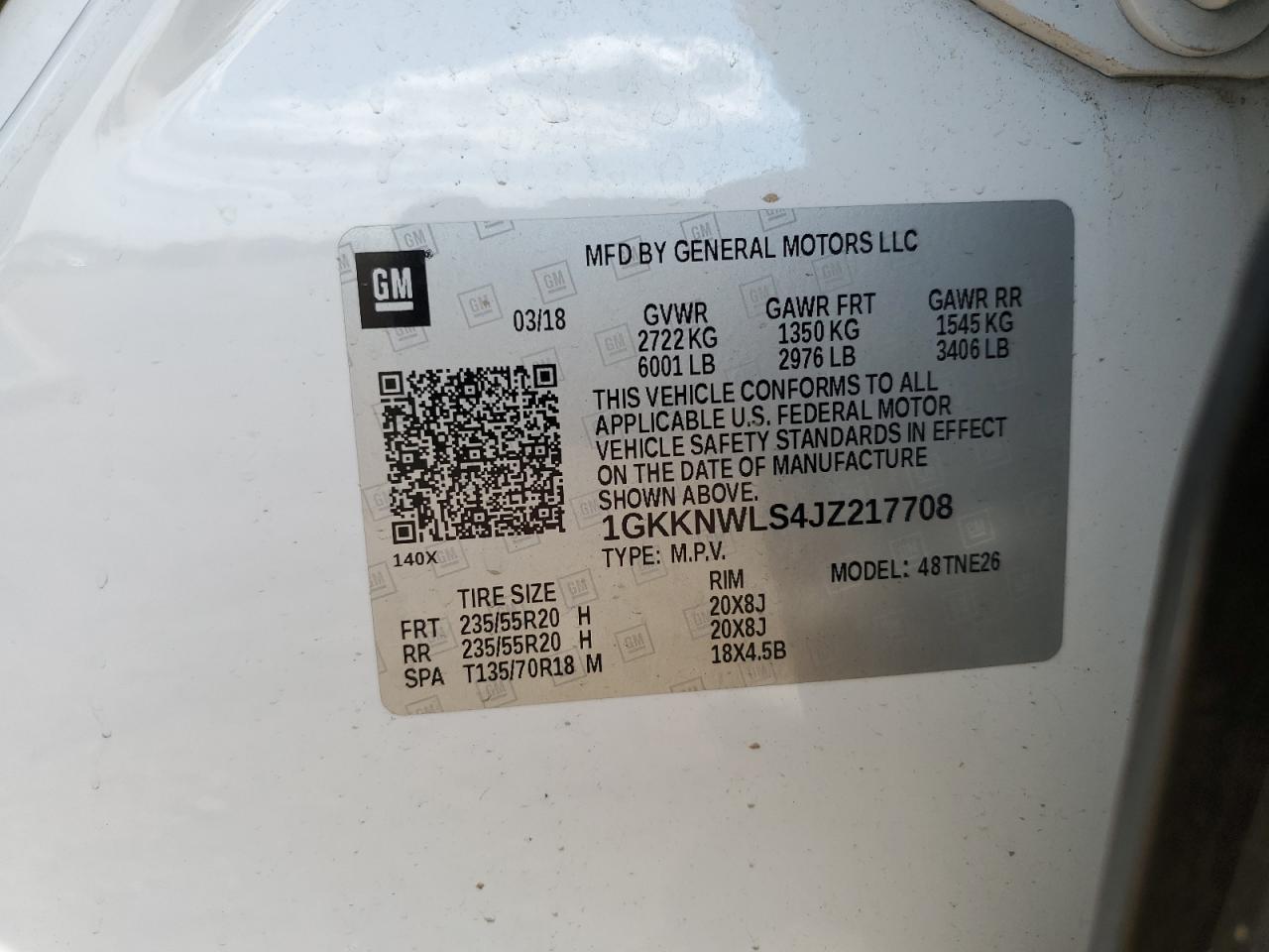 2018 GMC Acadia Slt-2 VIN: 1GKKNWLS4JZ217708 Lot: 86718005