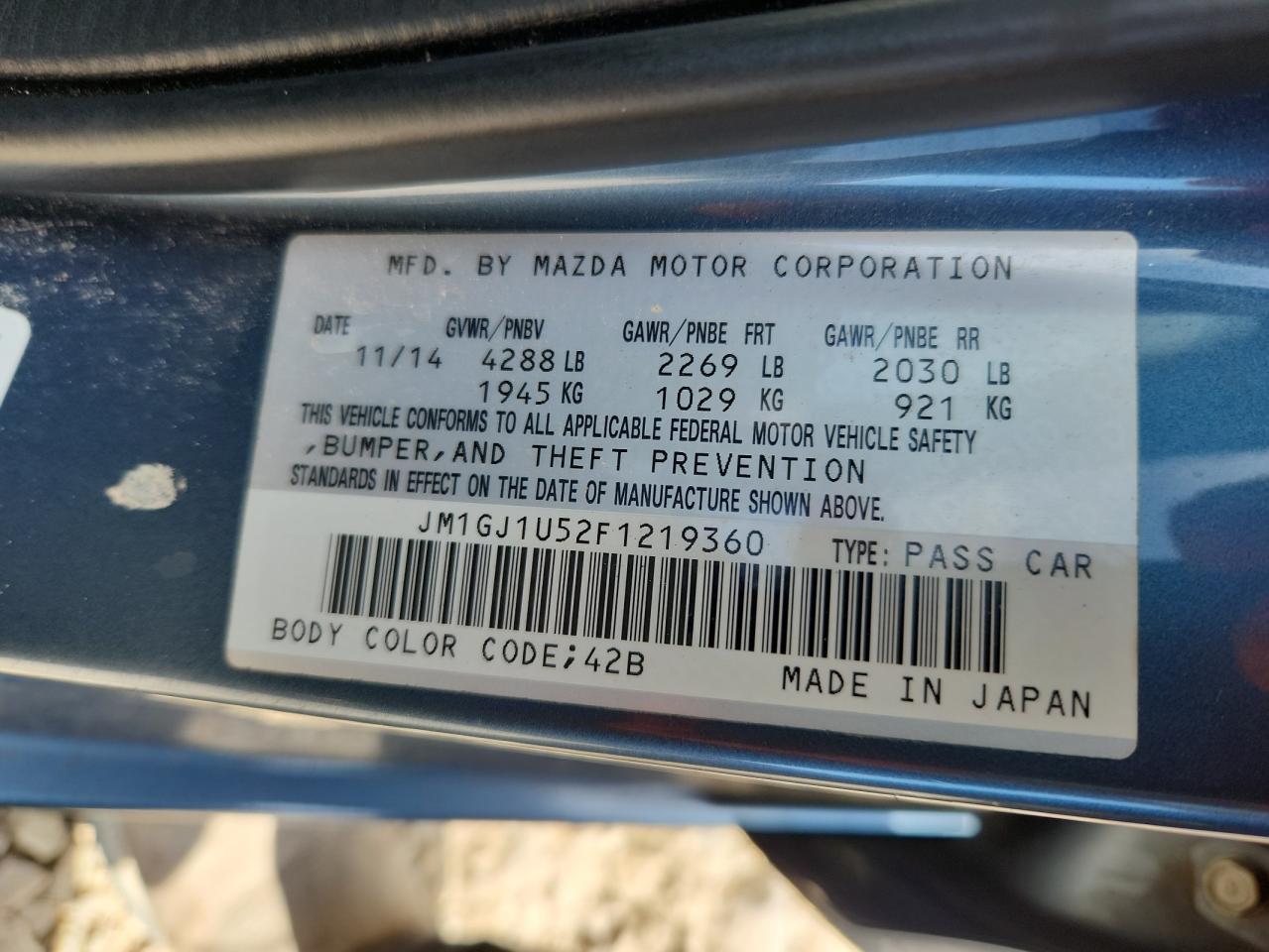 2015 Mazda 6 Sport VIN: JM1GJ1U52F1219360 Lot: 81938035