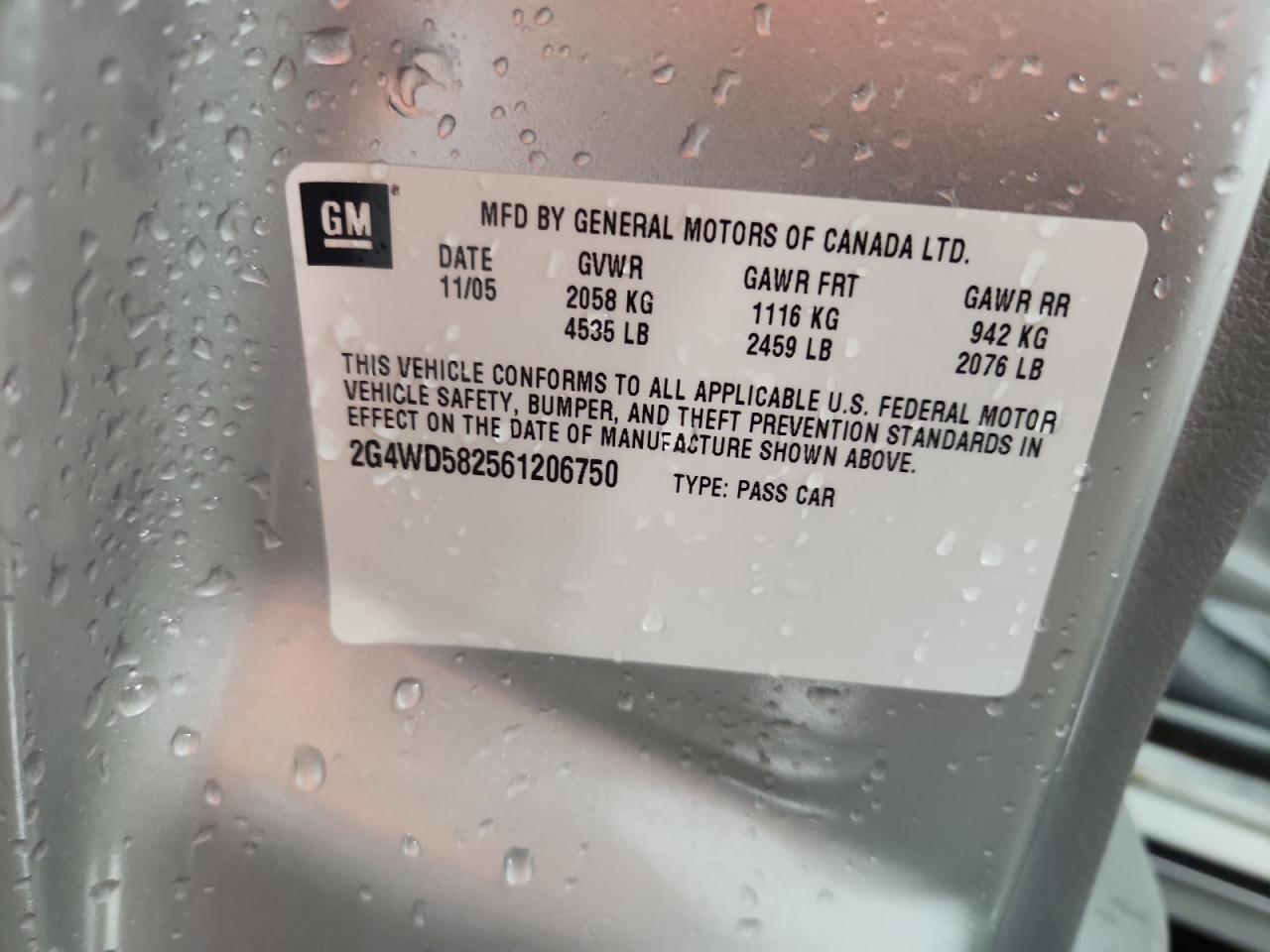 2006 Buick Lacrosse Cxl VIN: 2G4WD582561206750 Lot: 84806185