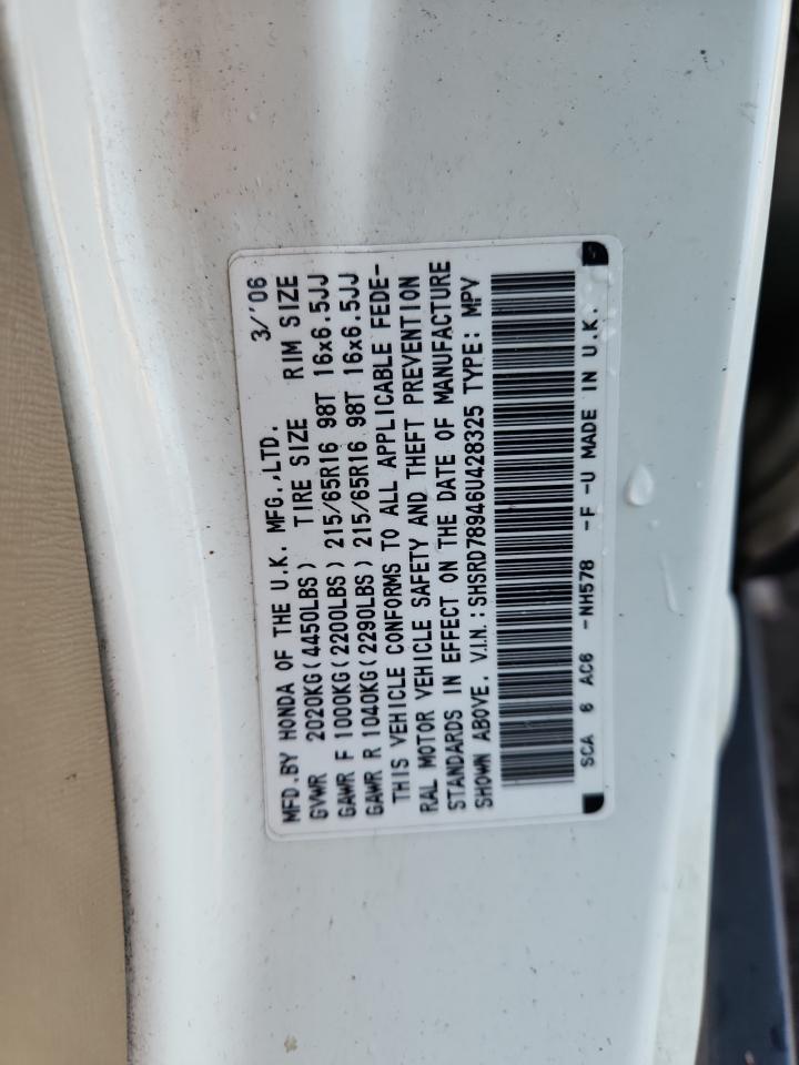 2006 Honda Cr-V Se VIN: SHSRD78946U428325 Lot: 82638185