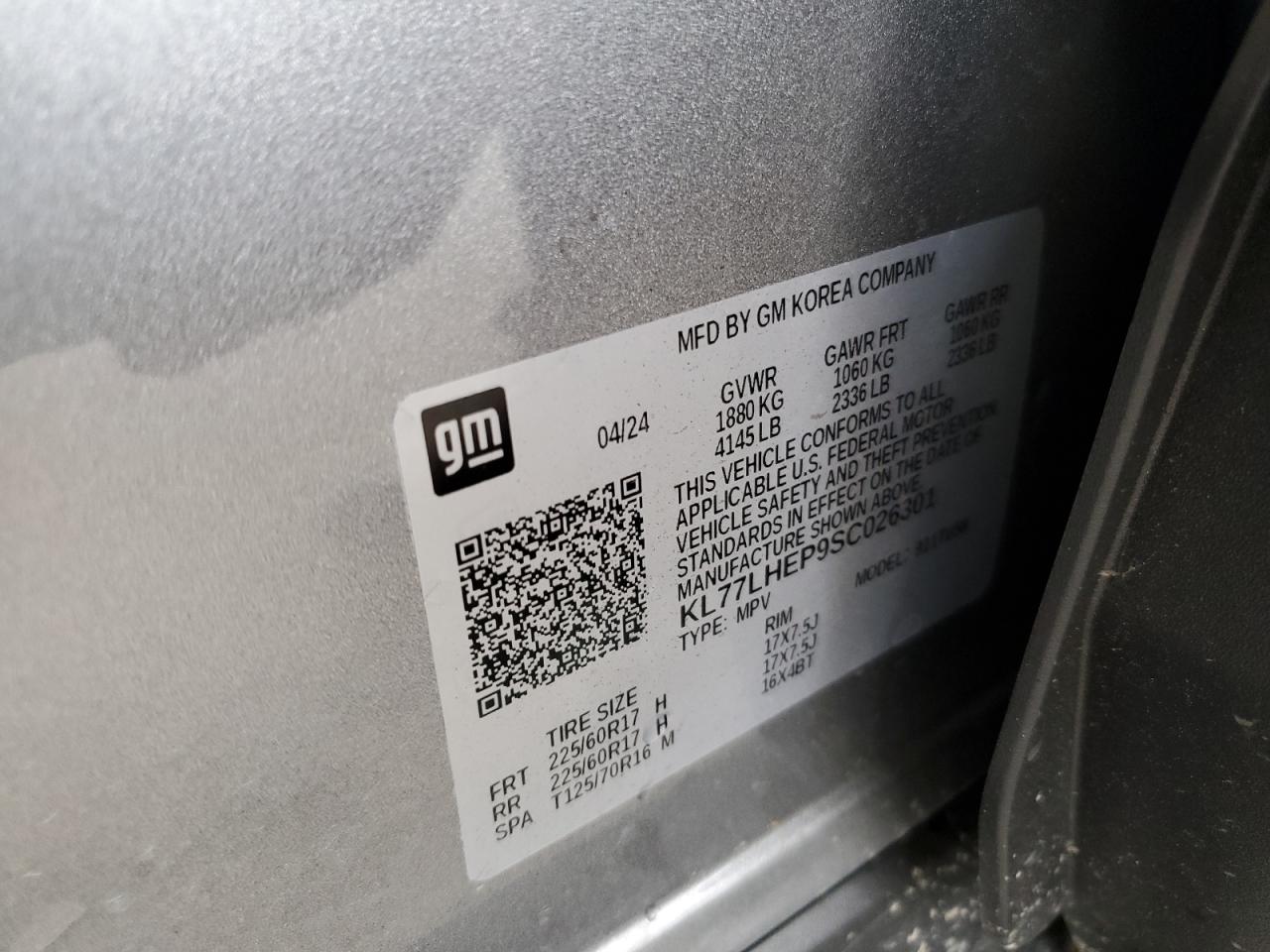 2025 Chevrolet Trax 1Lt VIN: KL77LHEP9SC026301 Lot: 90445495