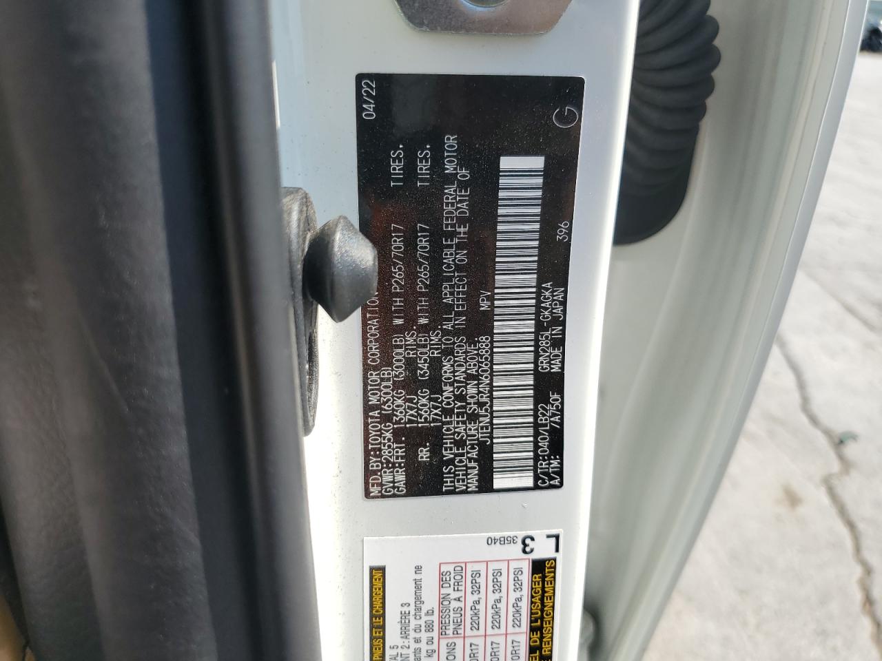 2022 Toyota 4Runner Sr5/Sr5 Premium VIN: JTENU5JR4N6065888 Lot: 85198815