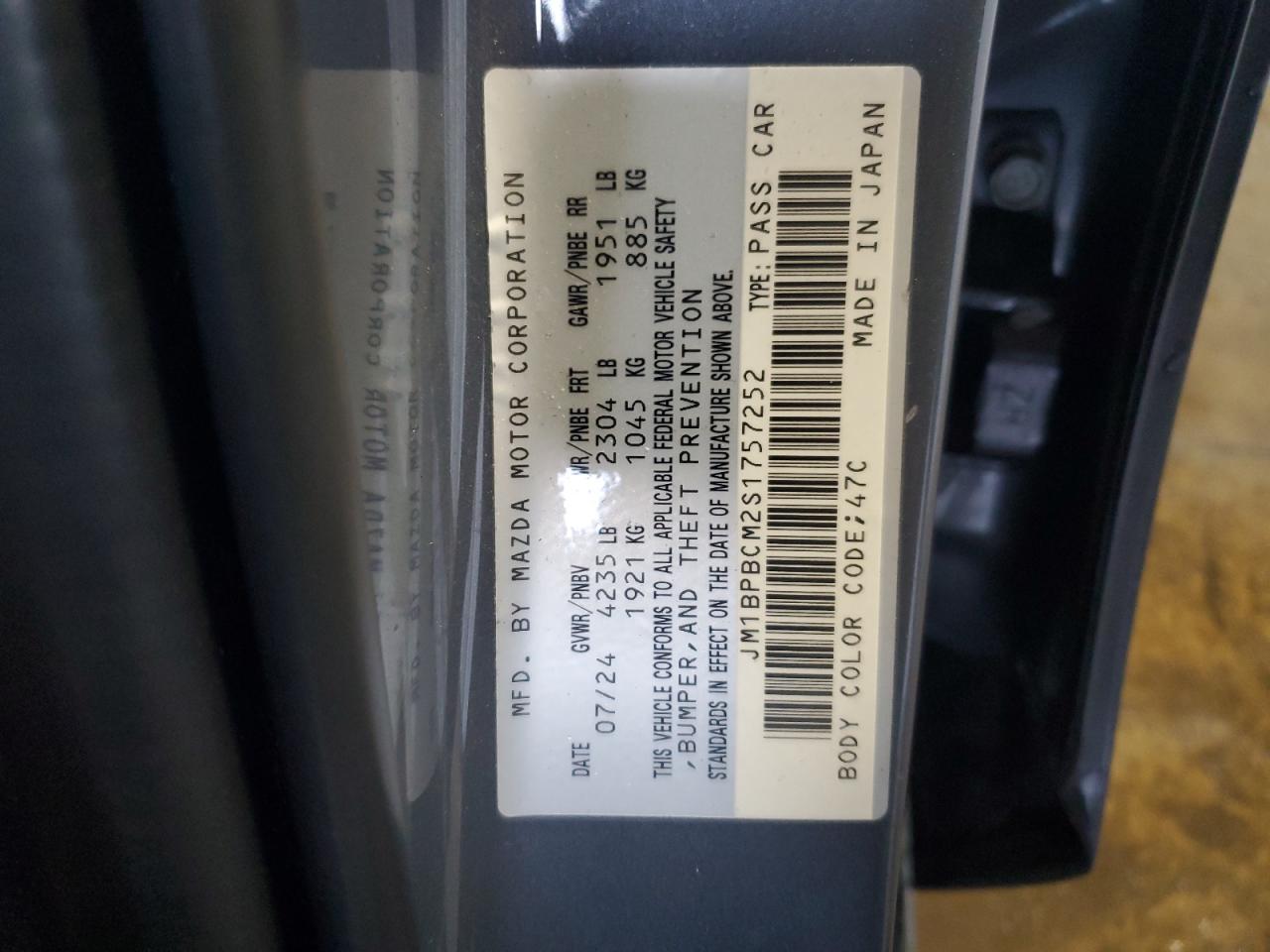 2025 Mazda 3 Preferred VIN: JM1BPBCM2S1757252 Lot: 86216445