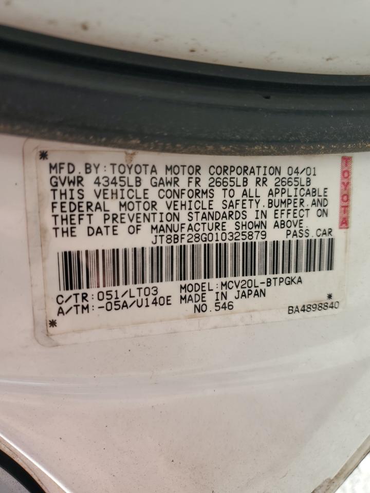 2001 Lexus Es 300 VIN: JT8BF28G010325879 Lot: 84727105