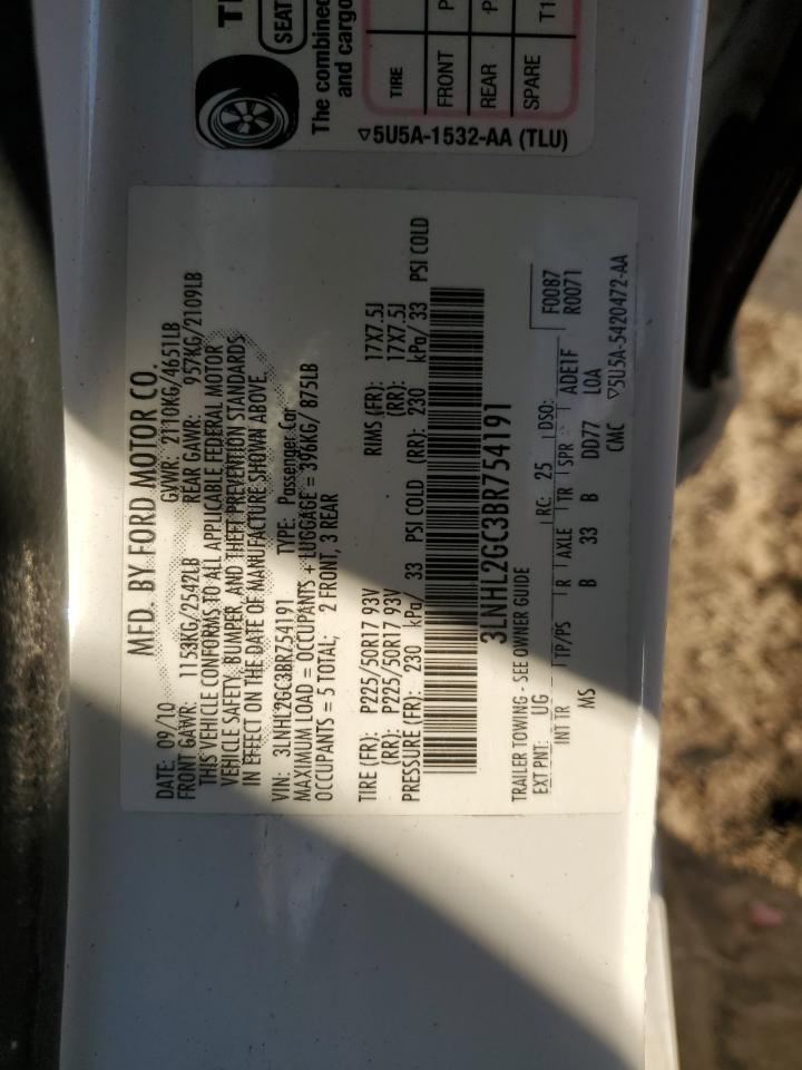 2011 Lincoln Mkz VIN: 3LNHL2GC3BR754191 Lot: 85395065