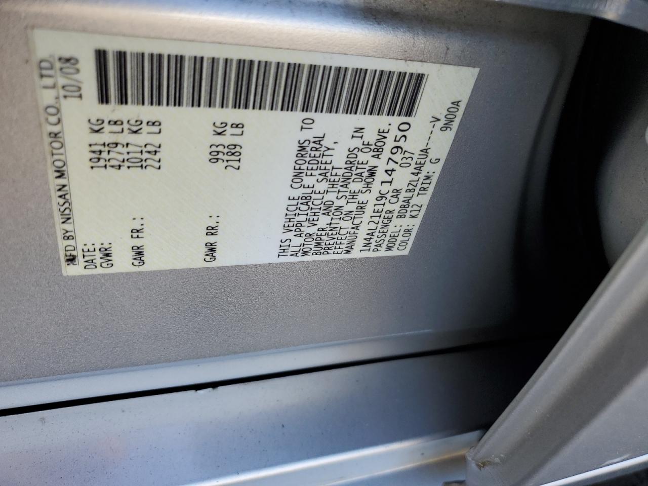 2009 Nissan Altima 2.5 VIN: 1N4AL21E19C147950 Lot: 84745285