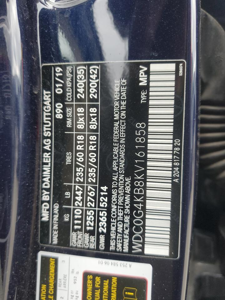 2019 Mercedes-Benz Glc 300 4Matic VIN: WDC0G4KB8KV161858 Lot: 89992005