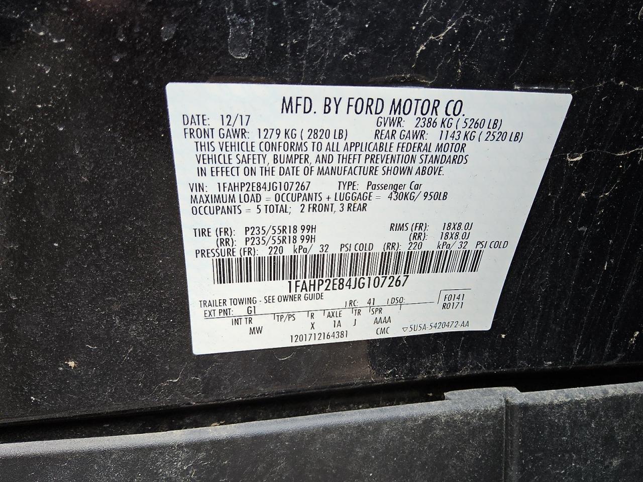 2018 Ford Taurus Sel VIN: 1FAHP2E84JG107267 Lot: 85709735