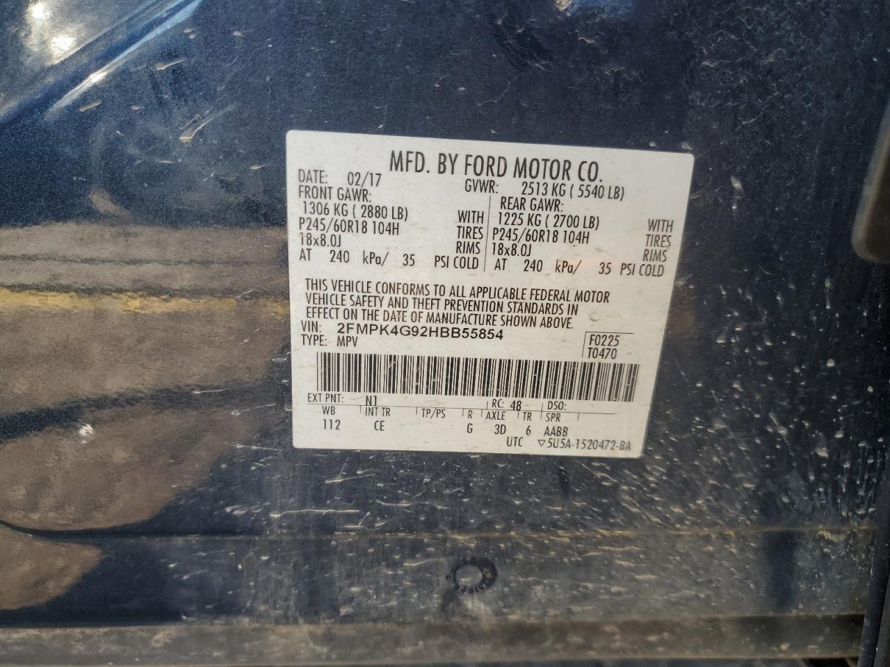 2017 Ford Edge Se VIN: 2FMPK4G92HBB55854 Lot: 86676765