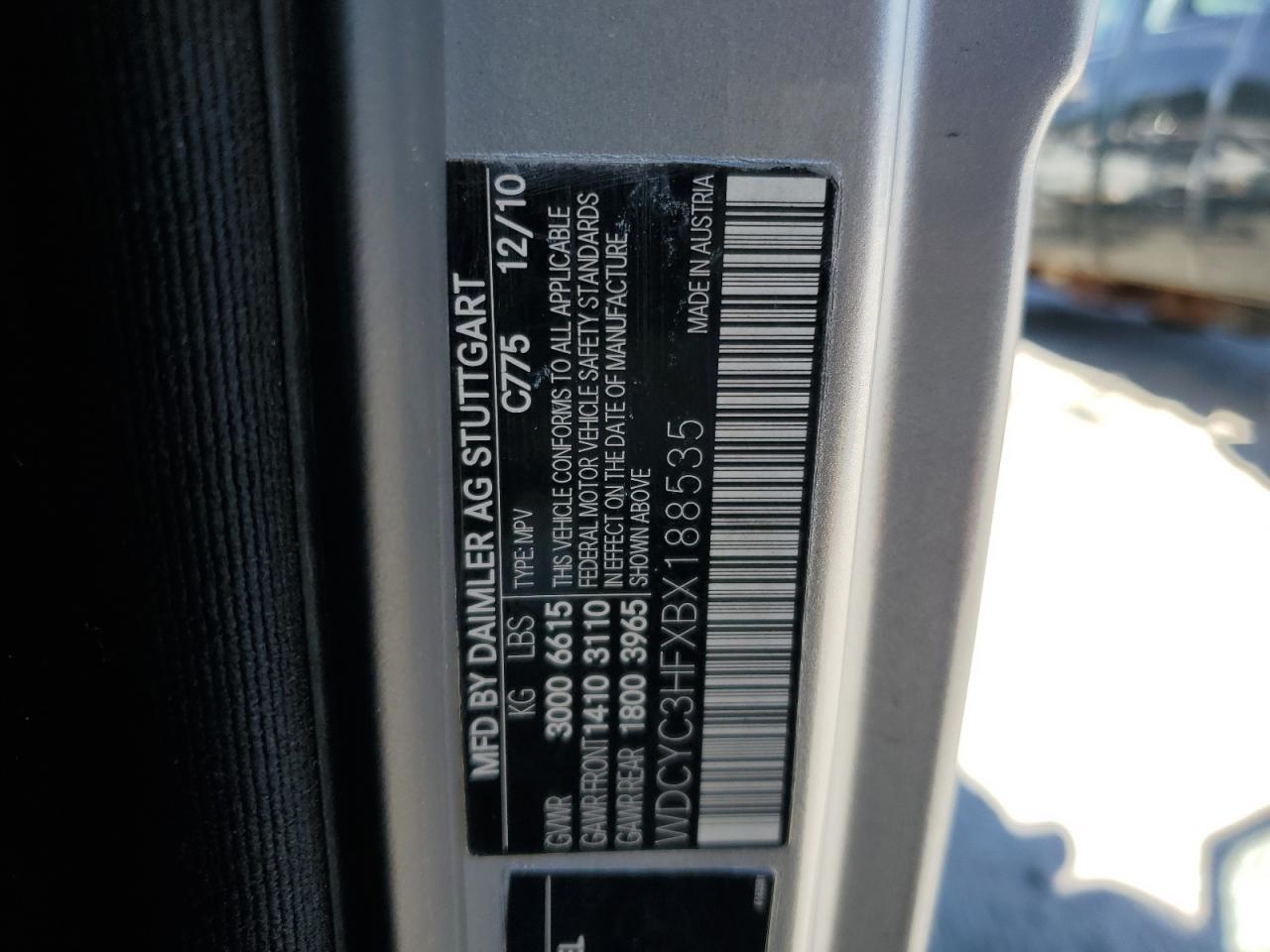 2011 Mercedes-Benz G 550 VIN: WDCYC3HFXBX188535 Lot: 85282825